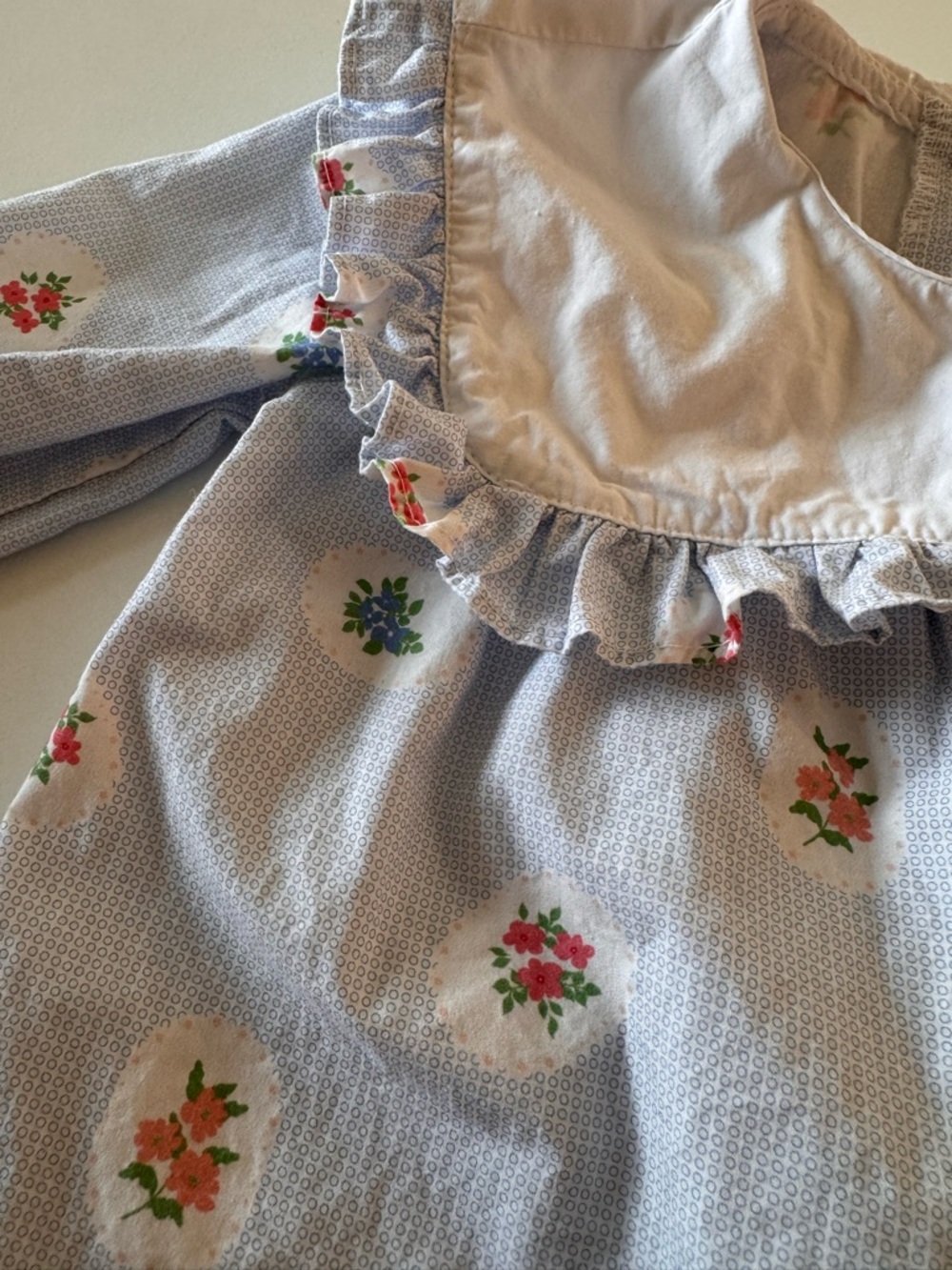 Stitchy Fish 12-18 month Light Blue Floral Ruffle Yoke romper